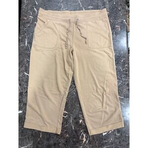 White Stag Womens Tan Cropped Sweatpants Capri Joggers Size L 12-14 Drawstring